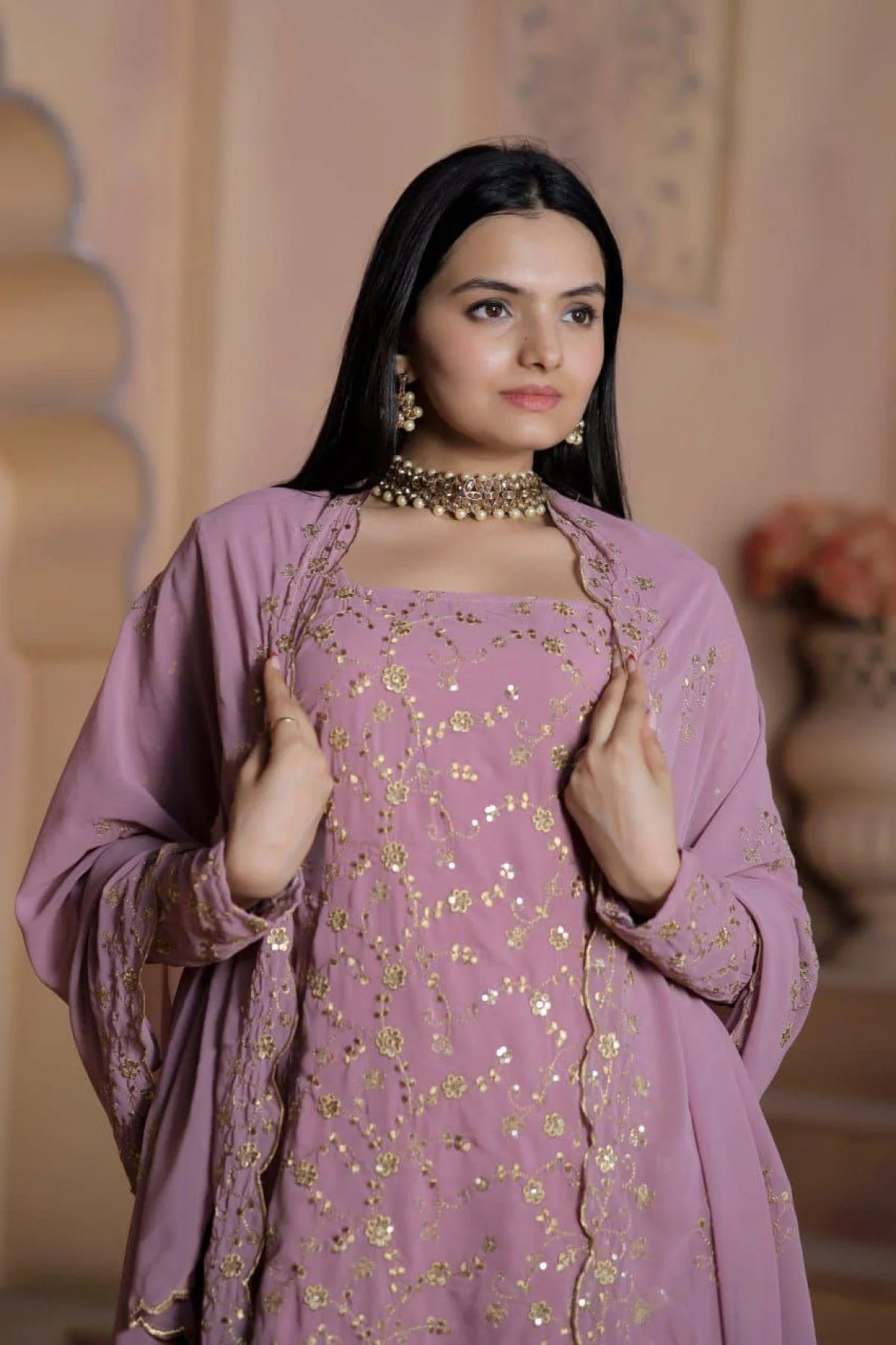 Designer Faux Georgette Embroidery Work Sharara Suits