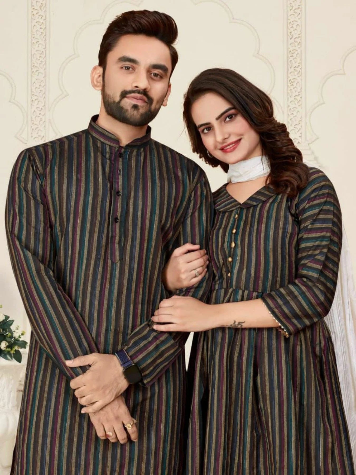 Celebrate love and tradition with our elegant couple combo - Linen Cotton Kurta & Kurti Set