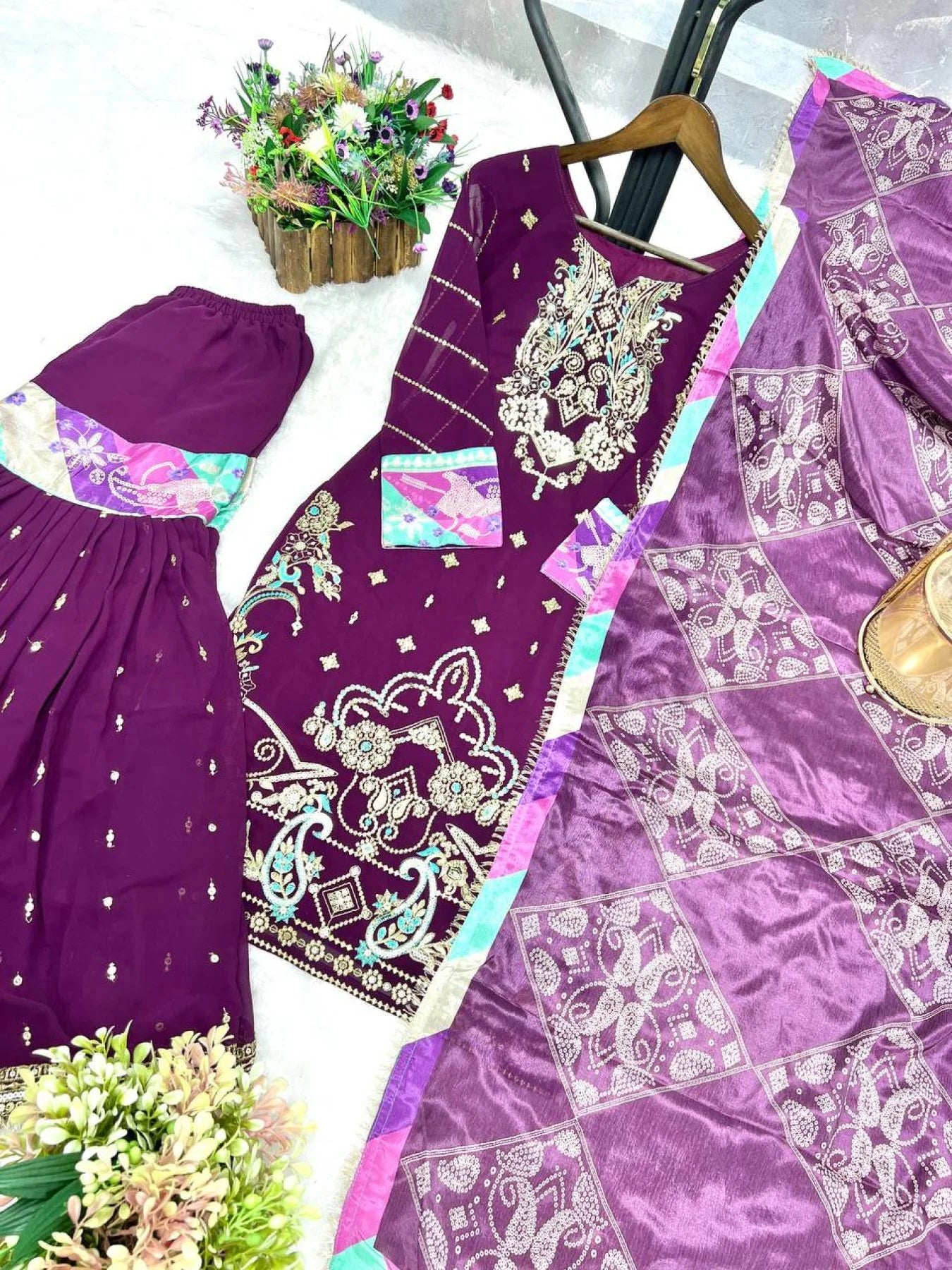 New Launch Party Wear Chinon Suit Set Ready to Wear Heavy Embroidery Sequin Work Latest Collection