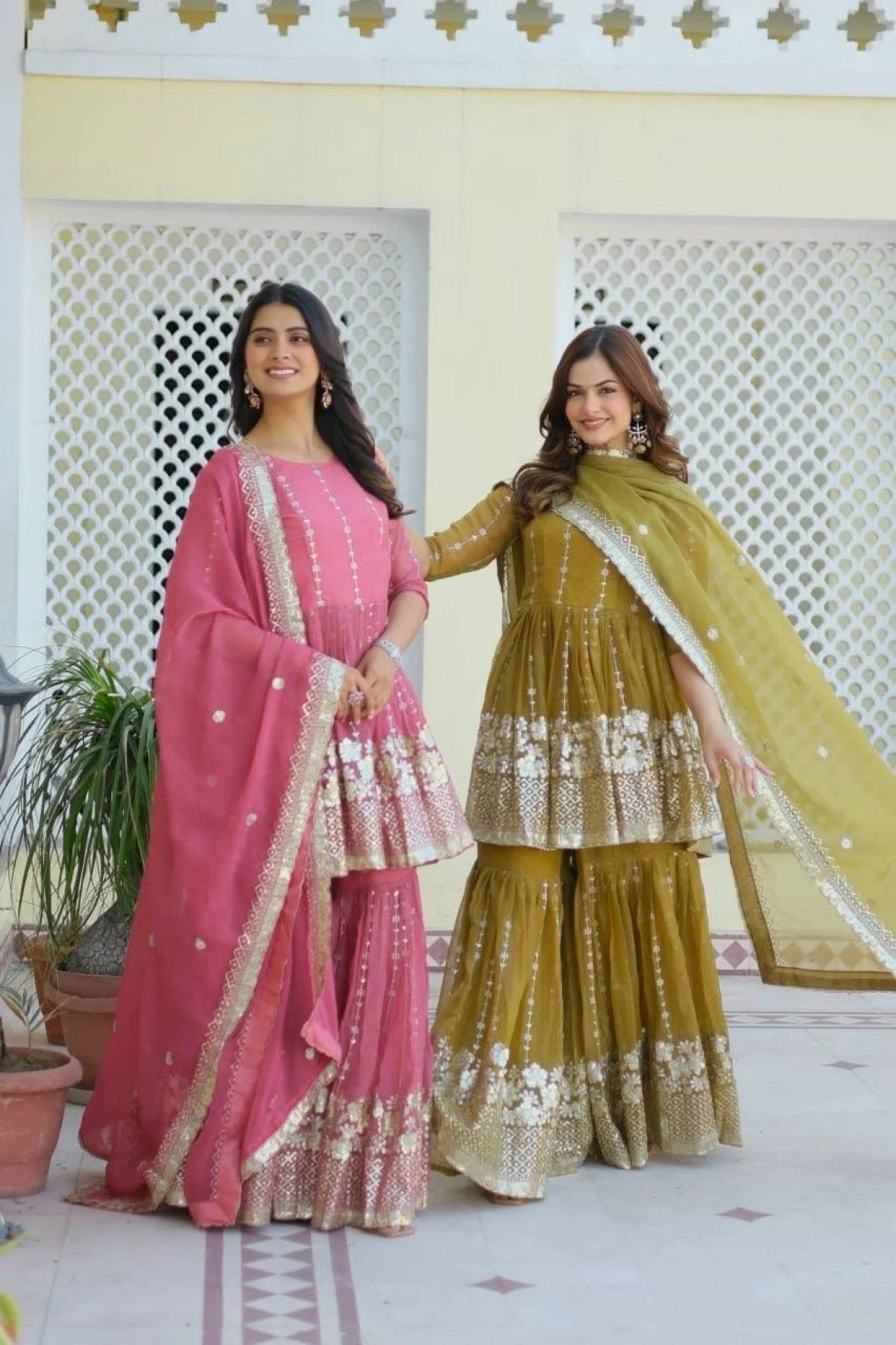 Premium Pure Shimmer Fabric Top Sharara Suit with Dupatta At Wholesale Price