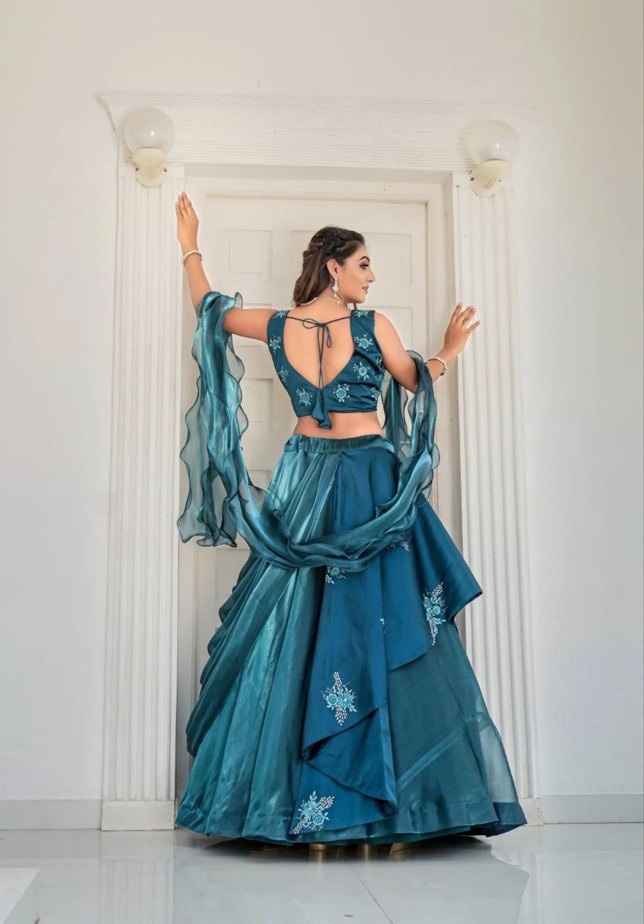 Rama Western Flower Couple Combo Lahenga Choli