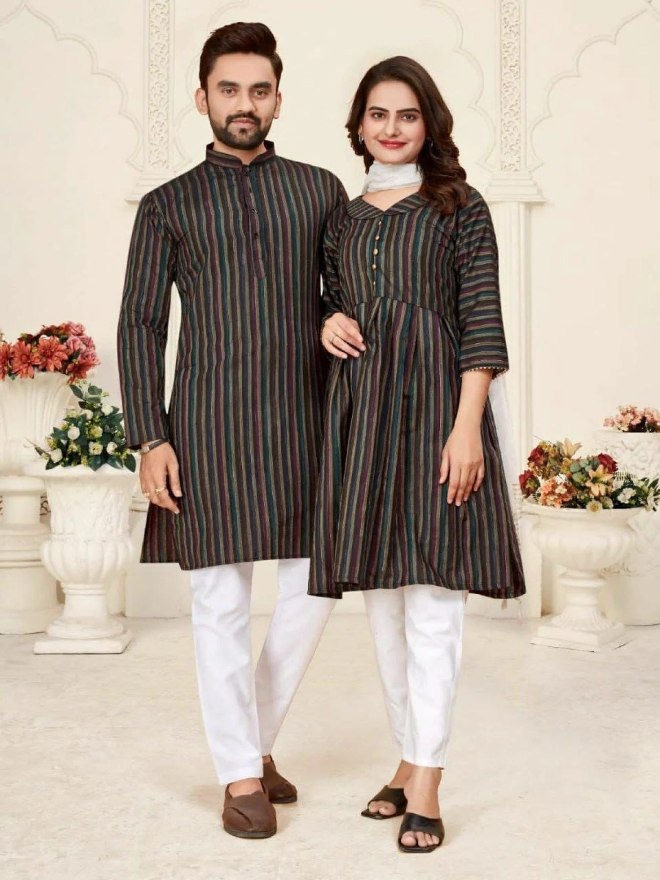 Celebrate love and tradition with our elegant couple combo - Linen Cotton Kurta & Kurti Set