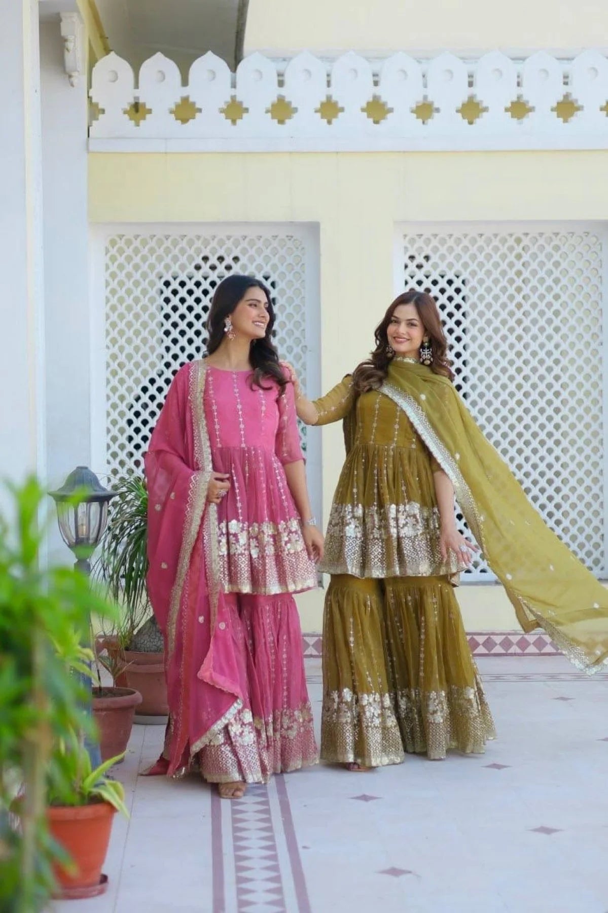 Premium Pure Shimmer Fabric Top Sharara Suit with Dupatta At Wholesale Price