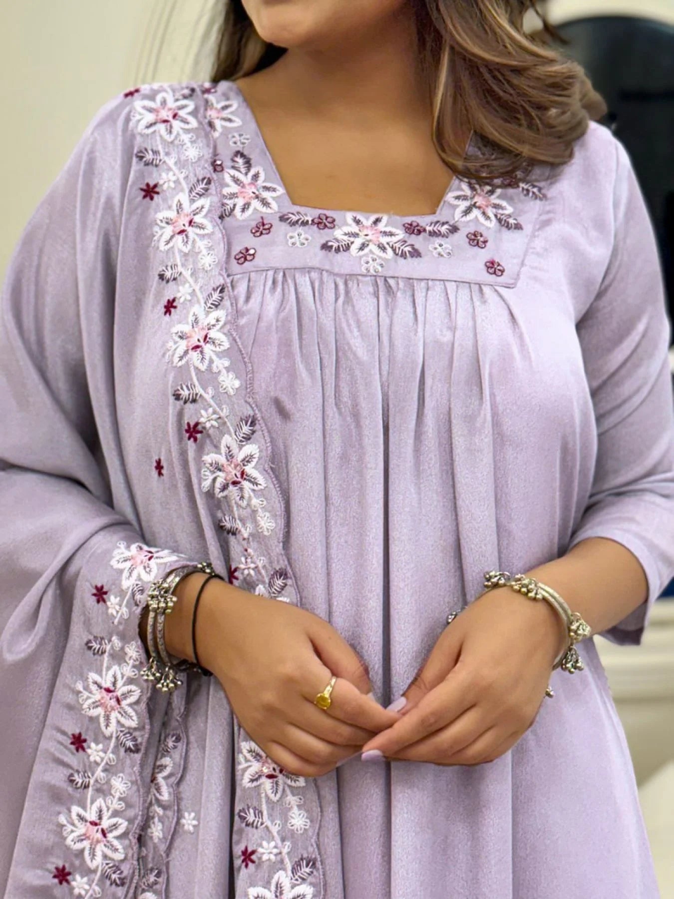 Designer Chinon Embroidery Top with Plain Rayon Bottom Dupatta Set Stylish 3 Piece Suit Set for Resellers