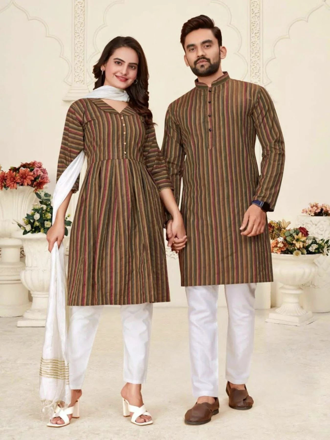 Celebrate love and tradition with our elegant couple combo - Linen Cotton Kurta & Kurti Set