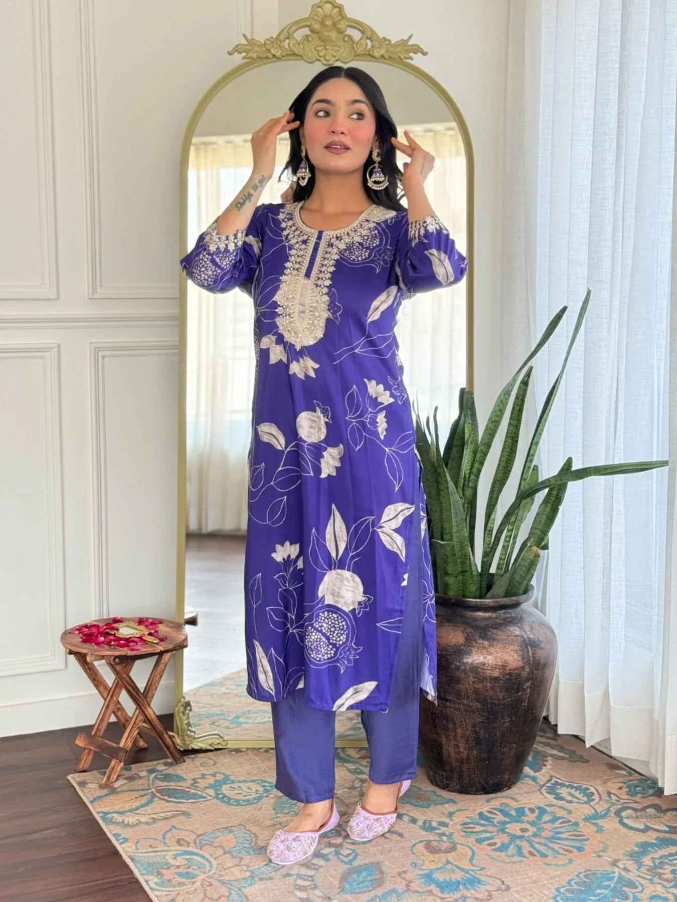 Elegant Daily Wear Embroidered Kurta Set French Crepe Fabric Surat Exporter & Dealer Collection