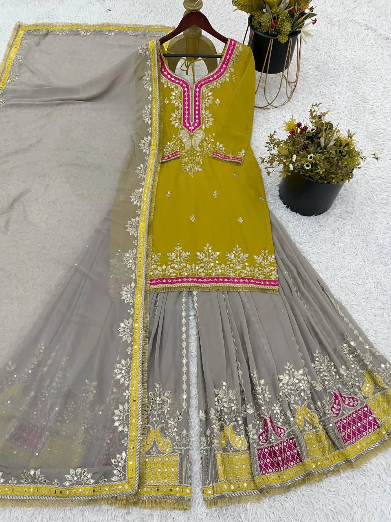 Latest Sharara Suit 2025 by Surat Designers Fully Stitched Georgette Suit with Intricate Sequin & Embroidery Work for Wedding