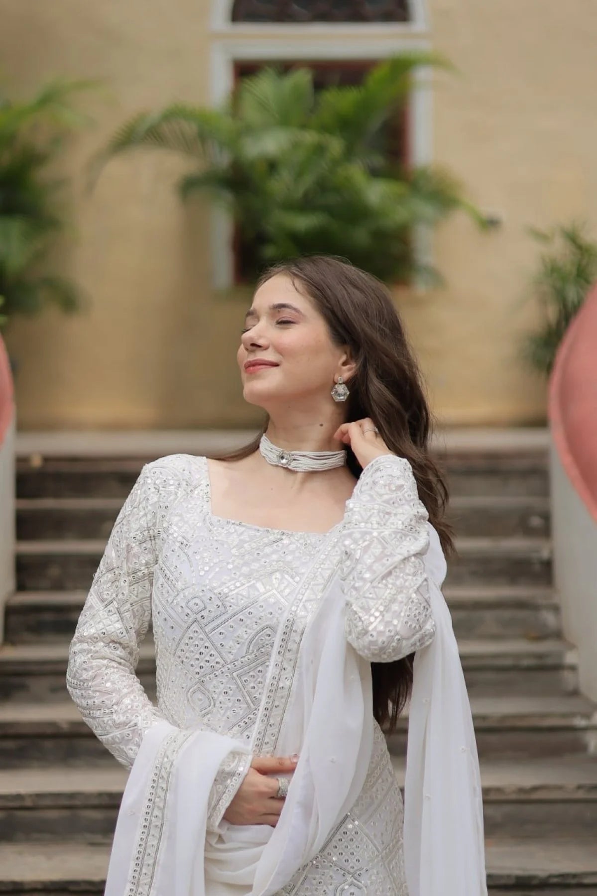 Extraordinary White Color Kurti Sharara Set with Embroidered Dupatta for Women