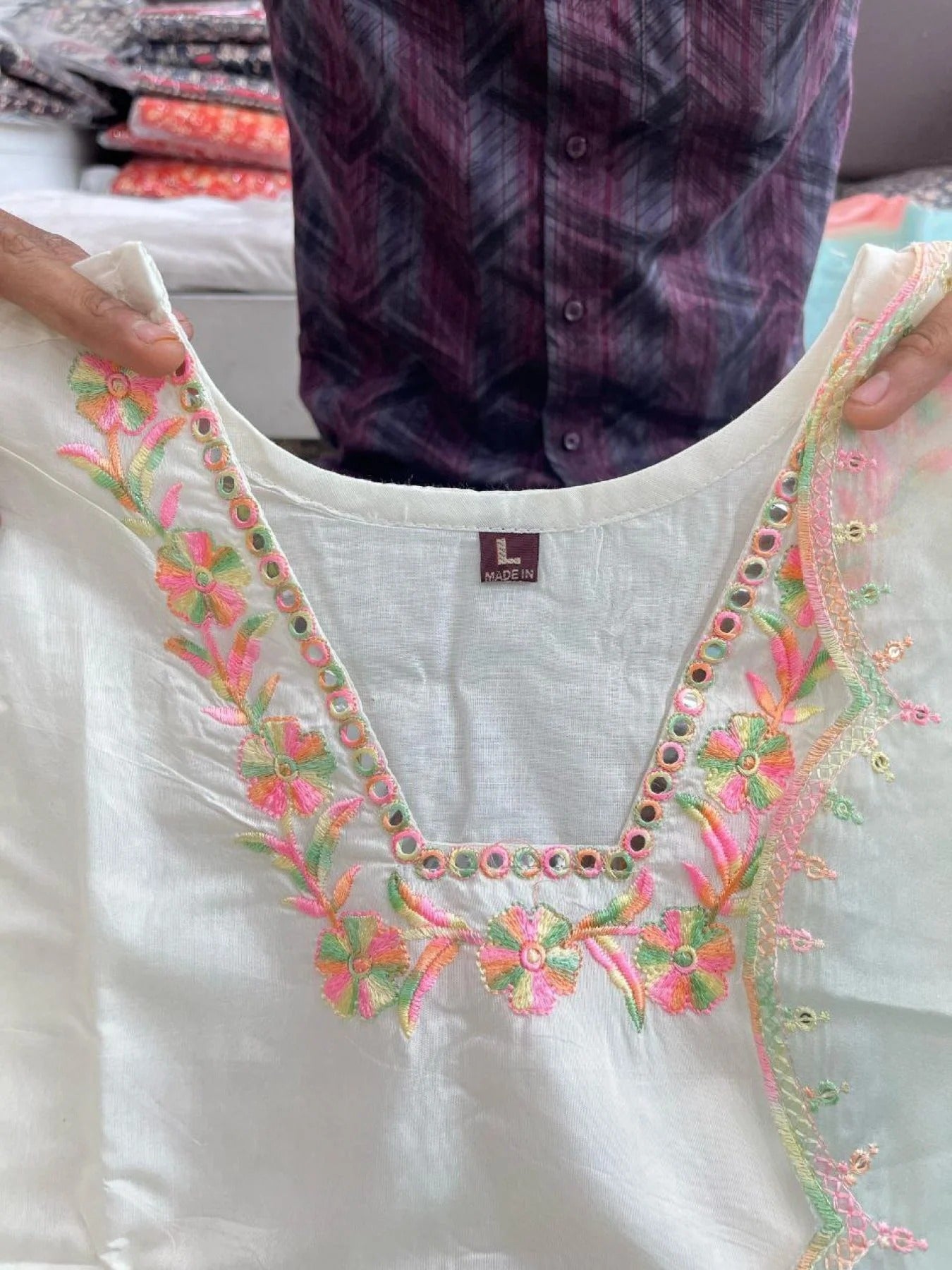 Bollywood Style Multicolor Embroidered Sharara Set in Banana Cotton Ready to Wear Party Palazzo Suit