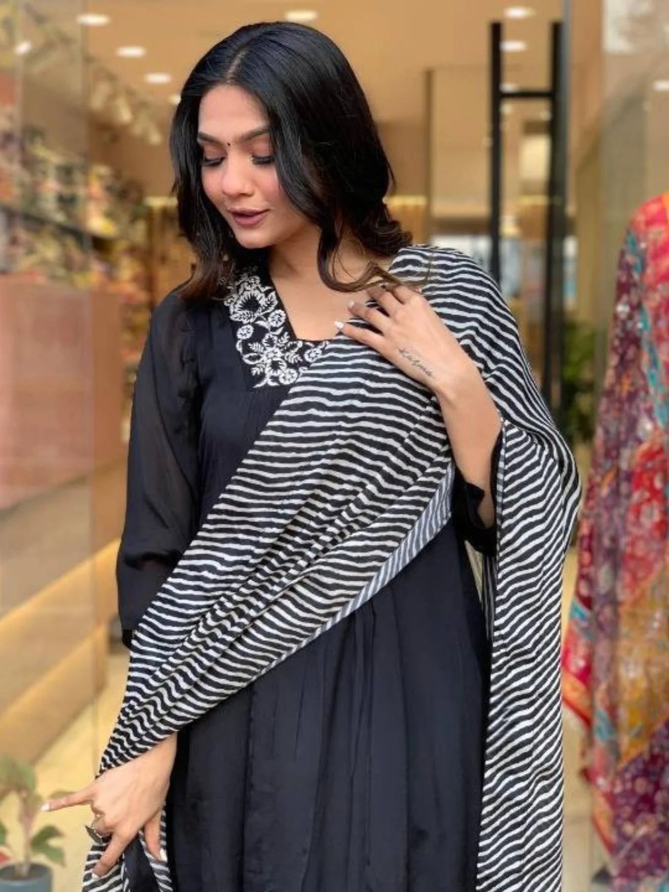 Premium Party Wear Muslin Three Set Kurti With Bottom And Duppatta