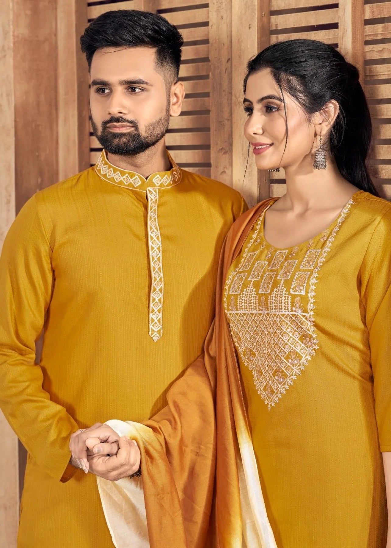 Pure viscose weaving Stripe with Embroidery couple Collection