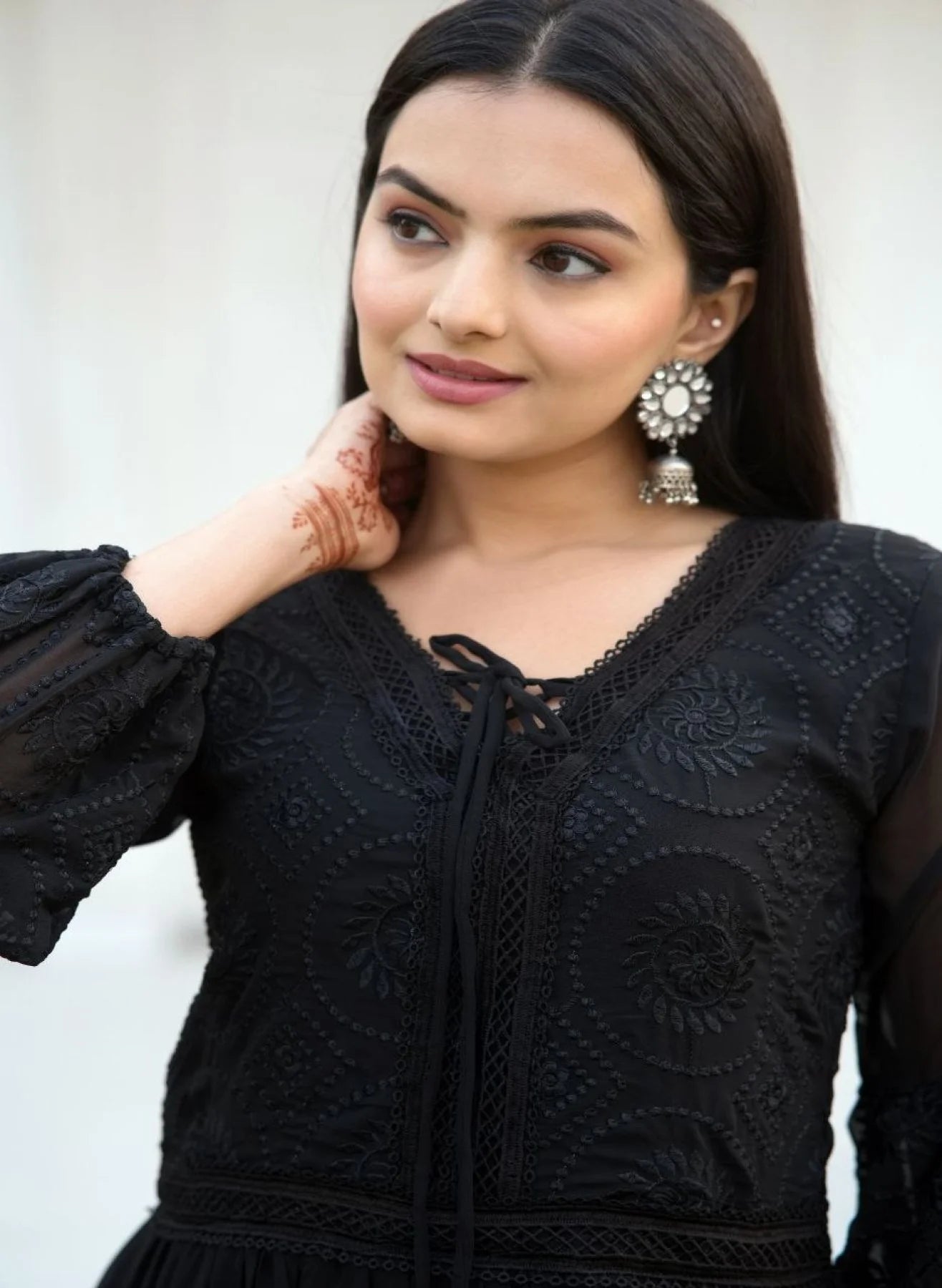 Stylish Party Wear Fox Georgette Gown with Front & Back Embroidery Work