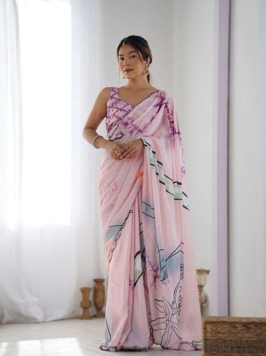 Floral Print Bollywood Crepe Saree & New Pattern Heavy Chinon Digital Print Saree Best Price
