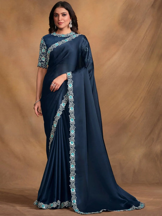 Satin Silk Heavy Cording Work Wedding Bridal Saree Available by Surat Wholesaler