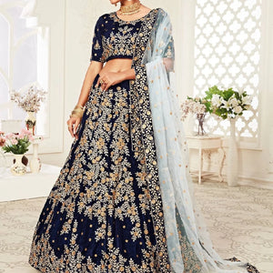 Luxury Navy Blue Velvet Lehenga Choli with Zari Diamond Work Best Offer from Manufacturer at Wholesale Price