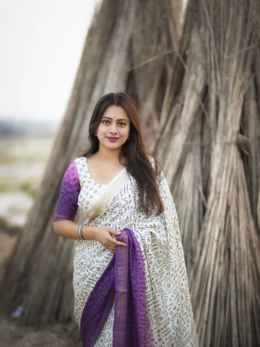 New Fancy Worli Cotton Crepe Saree with Zari Woven Border Soft Pashmina Silk