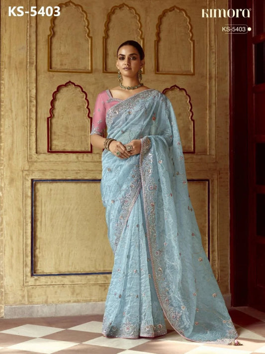 Gleam Grace Designer Silk Saree with Crafted Embellished Blouse Wholesaler