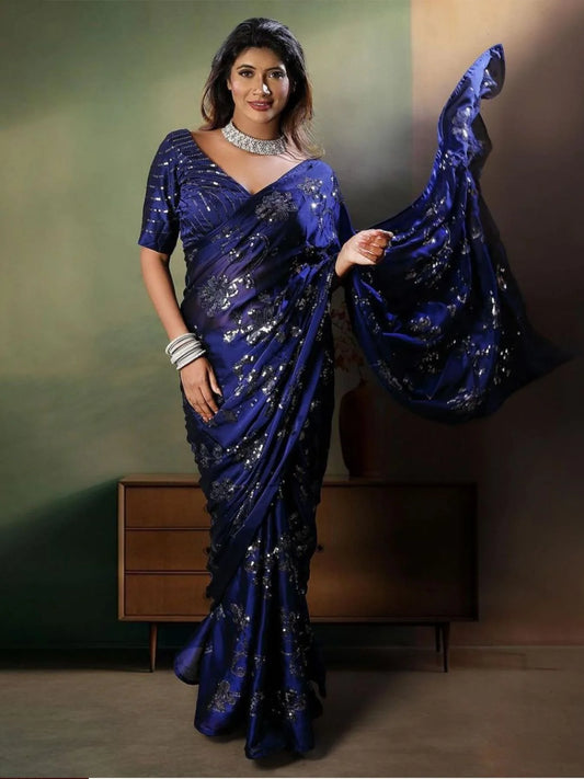 Bollywood Sequins Heavy Rangoli Silk Sareee With Embrodery Work