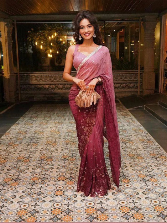 Bollywood Style Georgette Saree With Sequence Embroidered Work