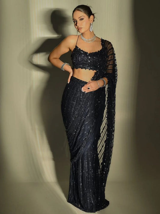Black Color Bollywood BlockBuster Mono Net Saree