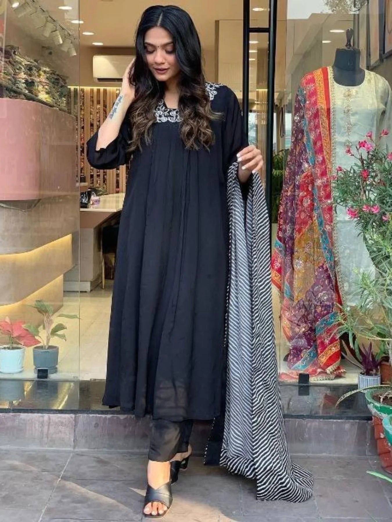 Premium Party Wear Muslin Three Set Kurti With Bottom And Duppatta