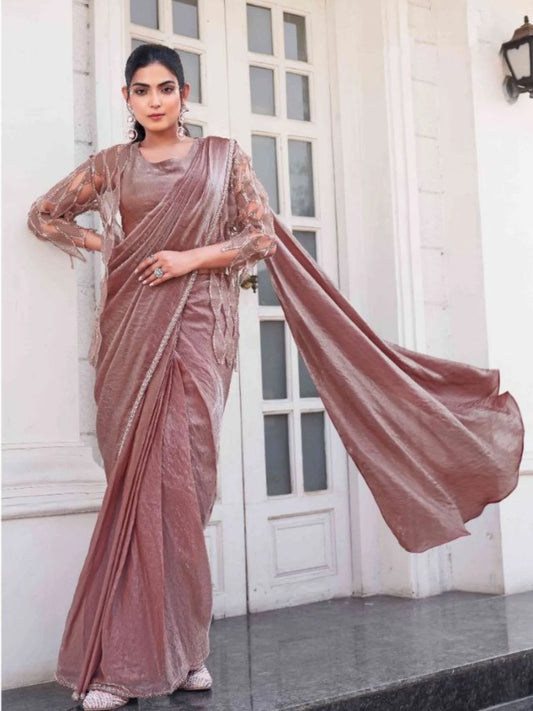 Exquisite Bead Embellished Satin Silk Ombre Saree with Designer Jacket for Wedding and Party Wear