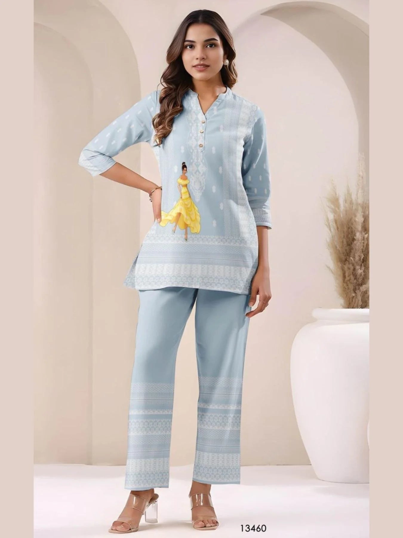 Latest Designer Co-ord Set for Women Belle Doll Print Top & Pant New Launch Beautiful Design at Wholesale Collection