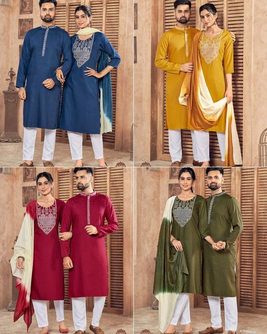 Pure viscose weaving Stripe with Embroidery couple Collection