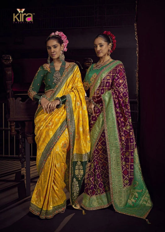 Pure Viscose Dola Fancy Lace Border Wedding Saree with Handwork Blouse Available At Low Price