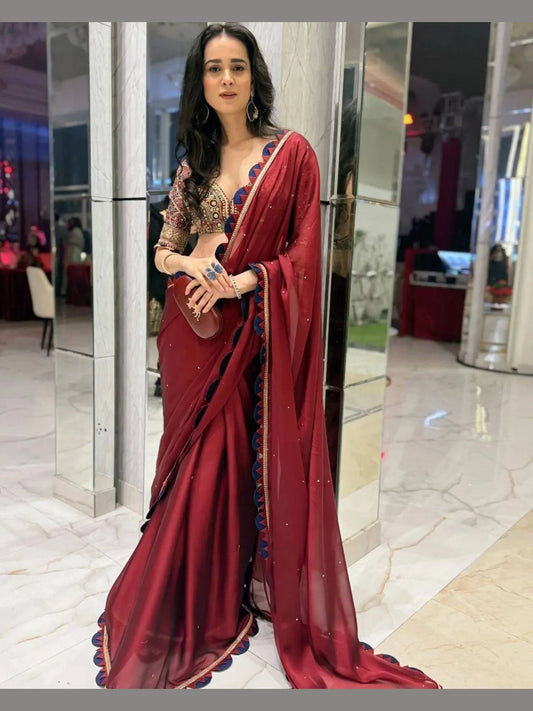 Buy Blomming Rangoli Saree With Embroidery Work