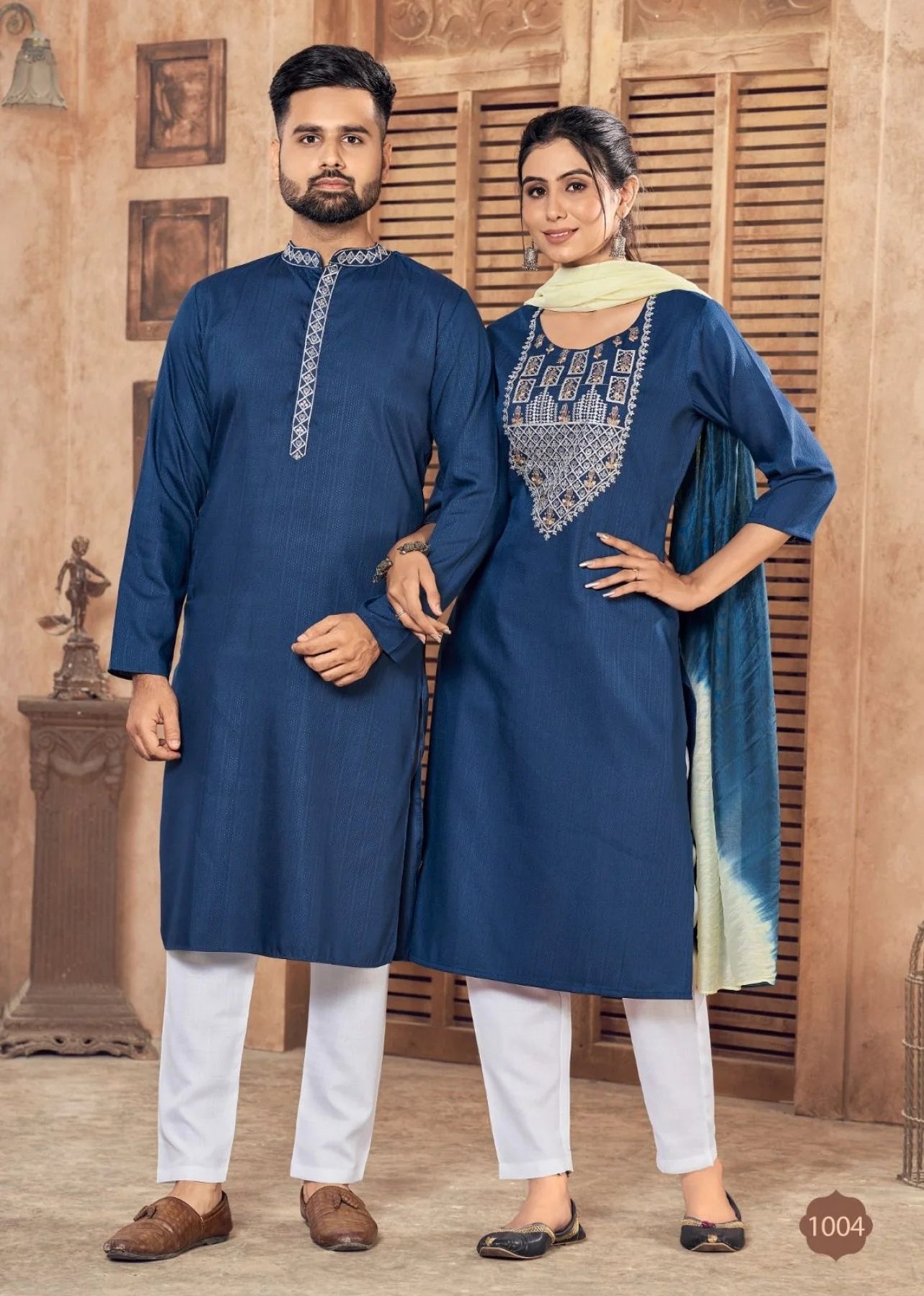 Pure viscose weaving Stripe with Embroidery couple Collection