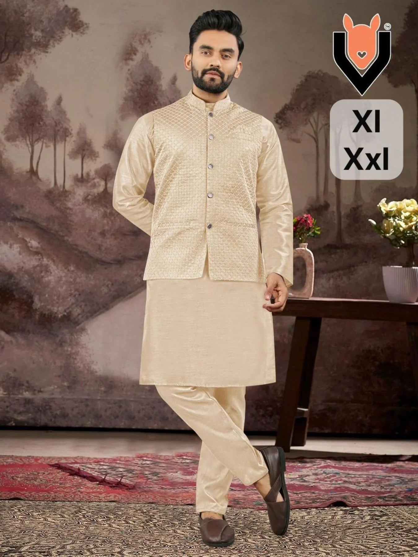 Latest Trend Tone to Tone Koti Kurta Set Full Ethnic Outfit for Men at Best Price Online Garment Supplier India