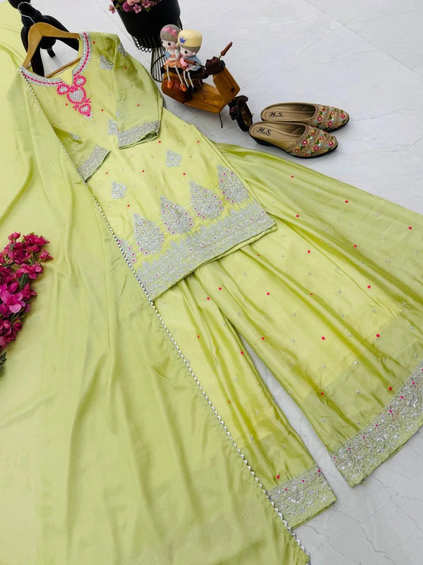 Ready To Wear White Embroidered Sharara Suit With Sequins Wholesale Ladies Suit Collection From Surat Manufacturers