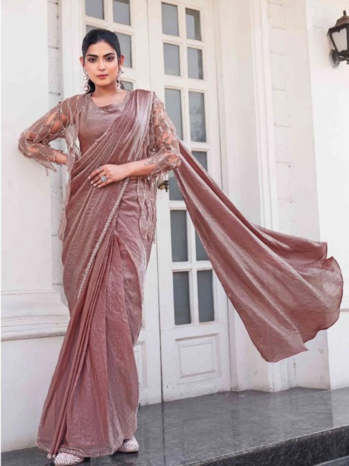 Exquisite Bead Embellished Satin Silk Ombre Saree with Designer Jacket for Wedding and Party Wear