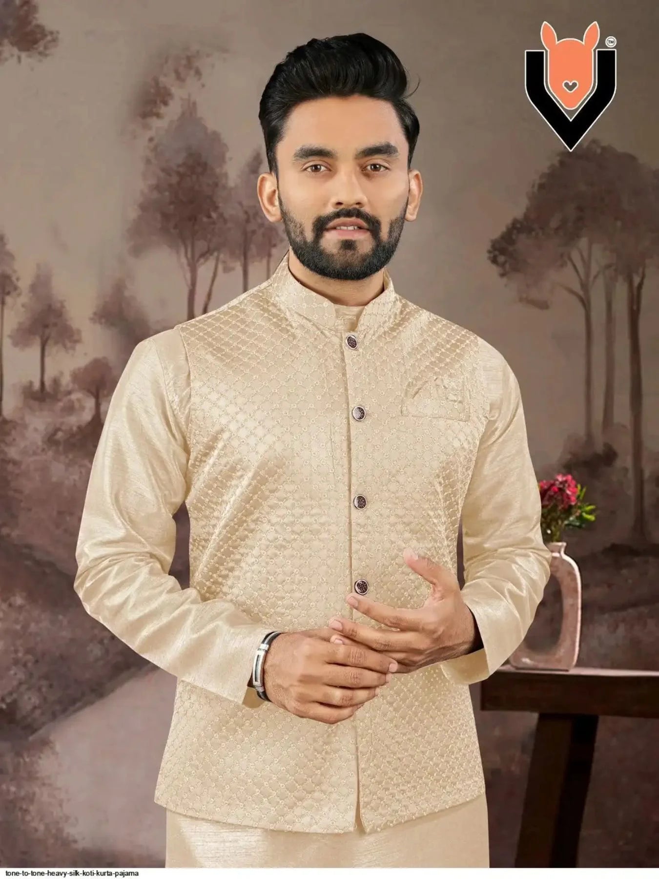 Latest Trend Tone to Tone Koti Kurta Set Full Ethnic Outfit for Men at Best Price Online Garment Supplier India