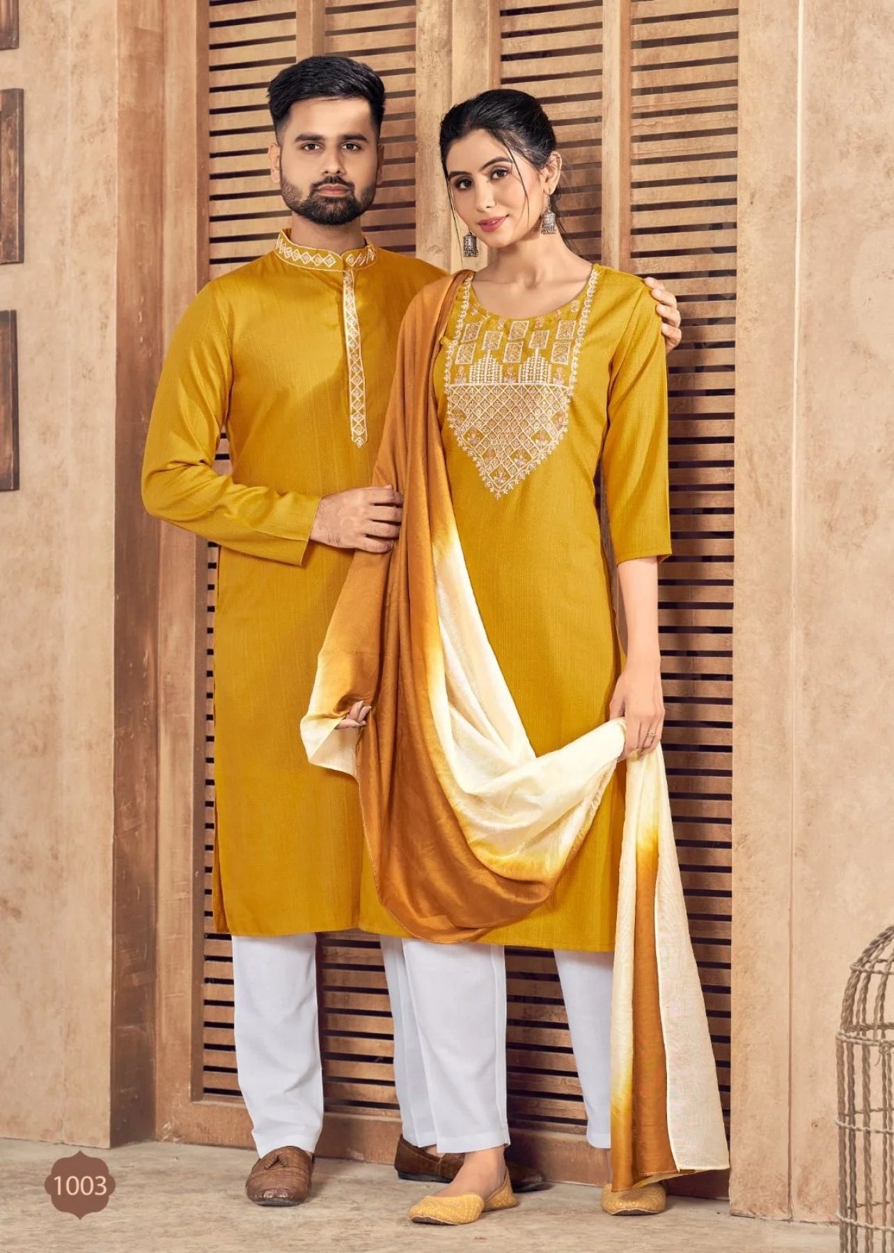 Pure viscose weaving Stripe with Embroidery couple Collection