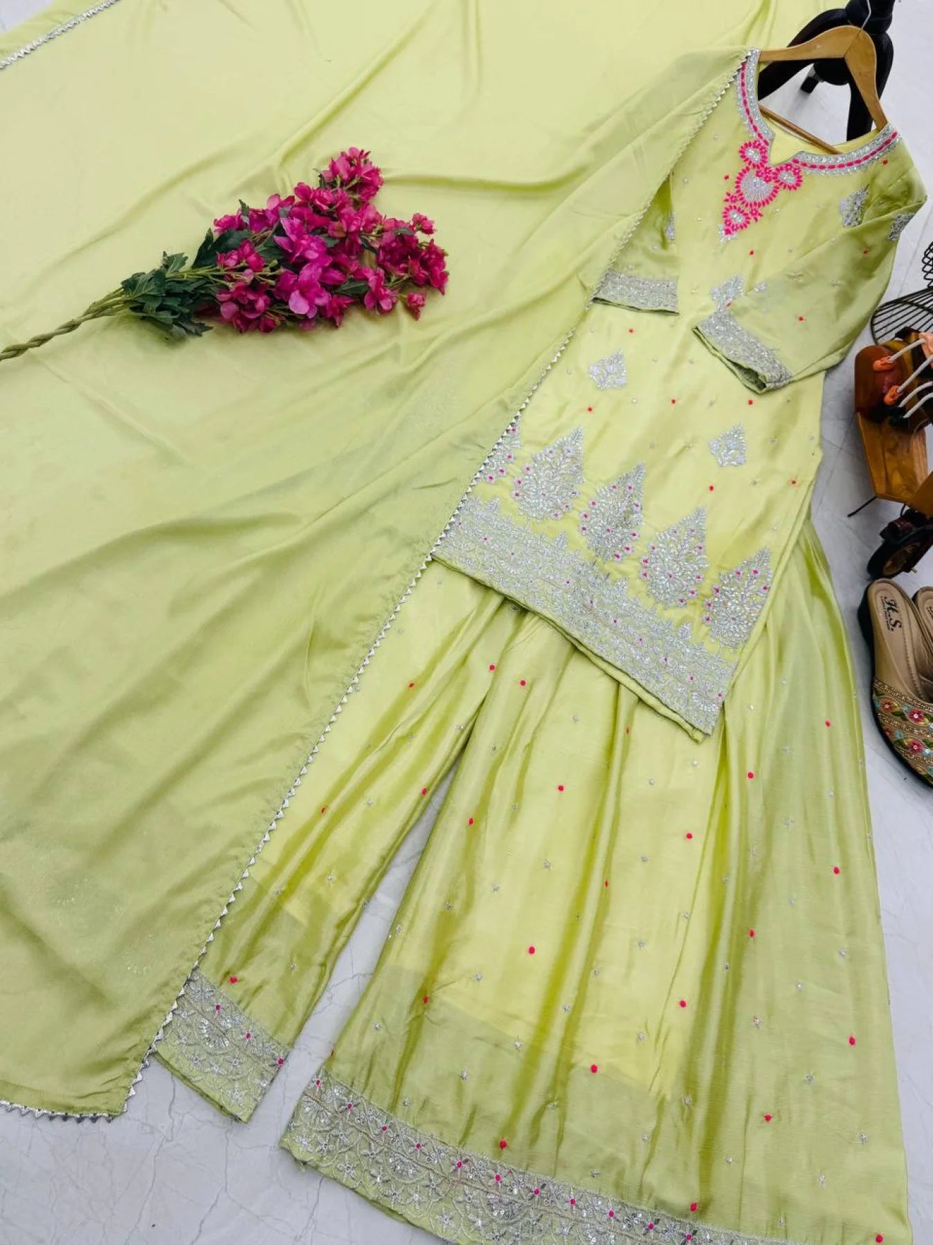 Ready To Wear White Embroidered Sharara Suit With Sequins Wholesale Ladies Suit Collection From Surat Manufacturers