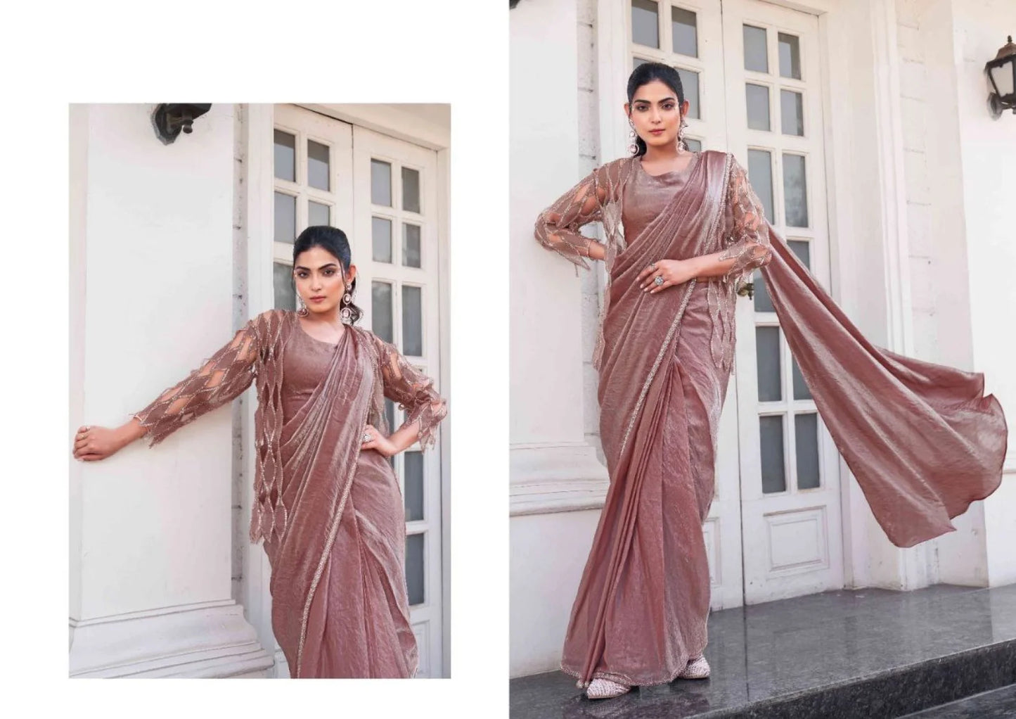 Exquisite Bead Embellished Satin Silk Ombre Saree with Designer Jacket for Wedding and Party Wear