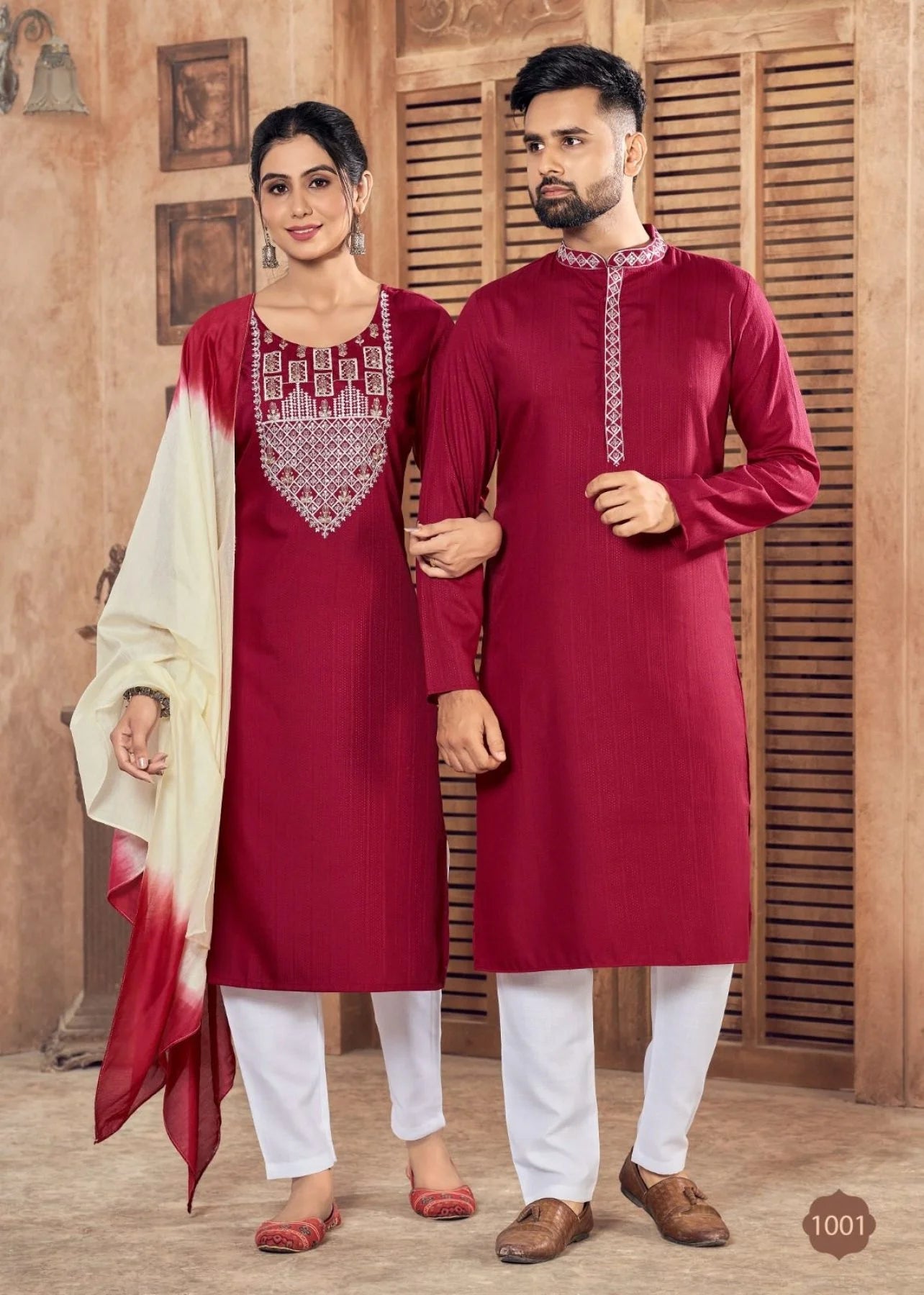 Pure viscose weaving Stripe with Embroidery couple Collection
