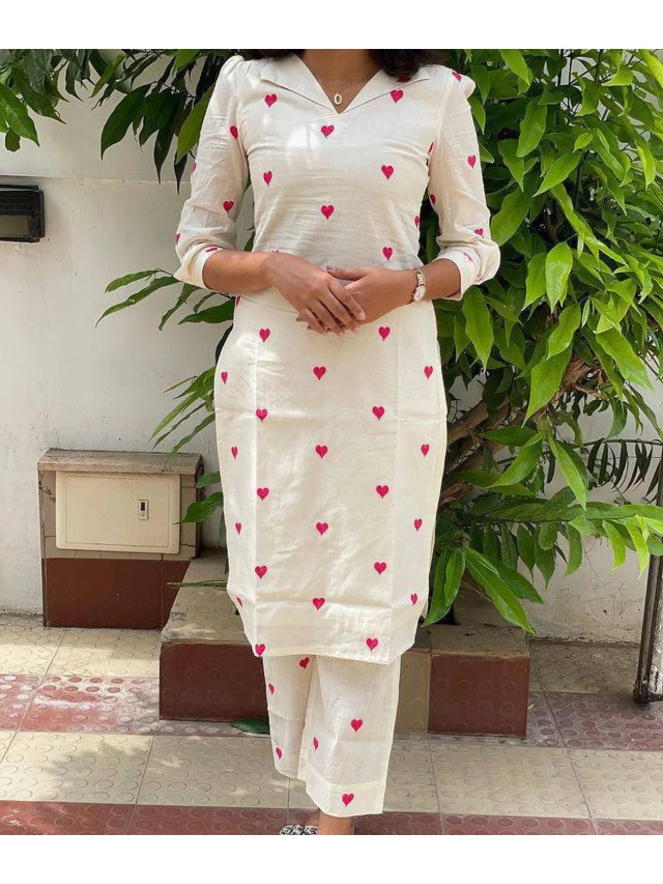 Designer Cora Heart Cotton Kurta With Pant