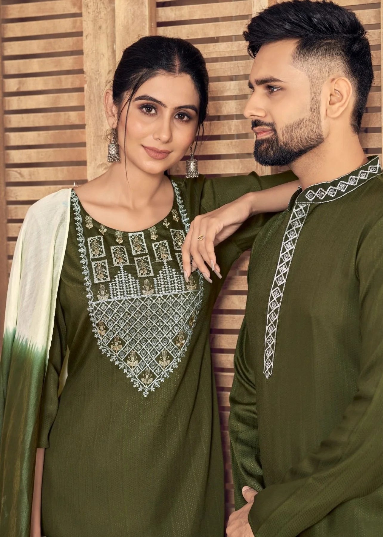 Pure viscose weaving Stripe with Embroidery couple Collection