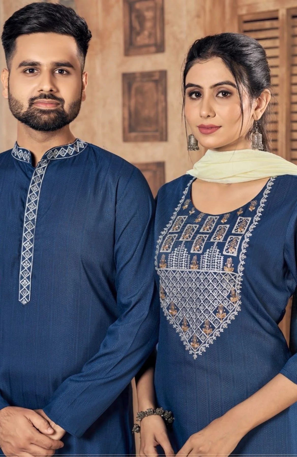 Pure viscose weaving Stripe with Embroidery couple Collection