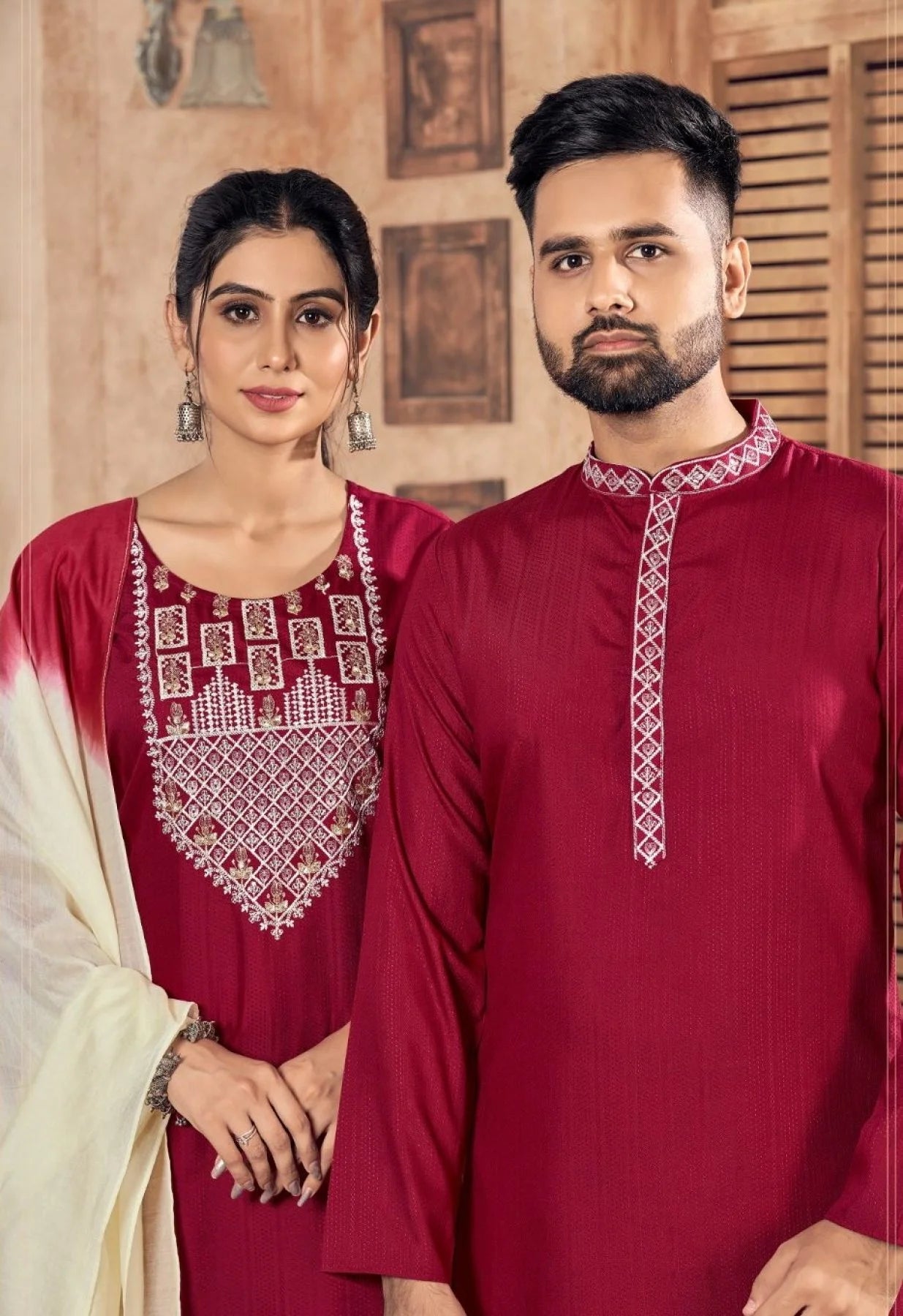 Pure viscose weaving Stripe with Embroidery couple Collection