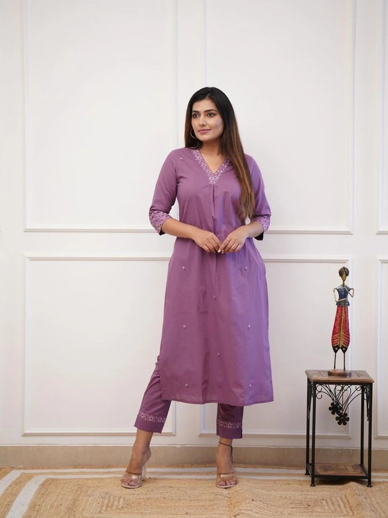 Women Embroidery Rayon Slub Kurti with Bottom