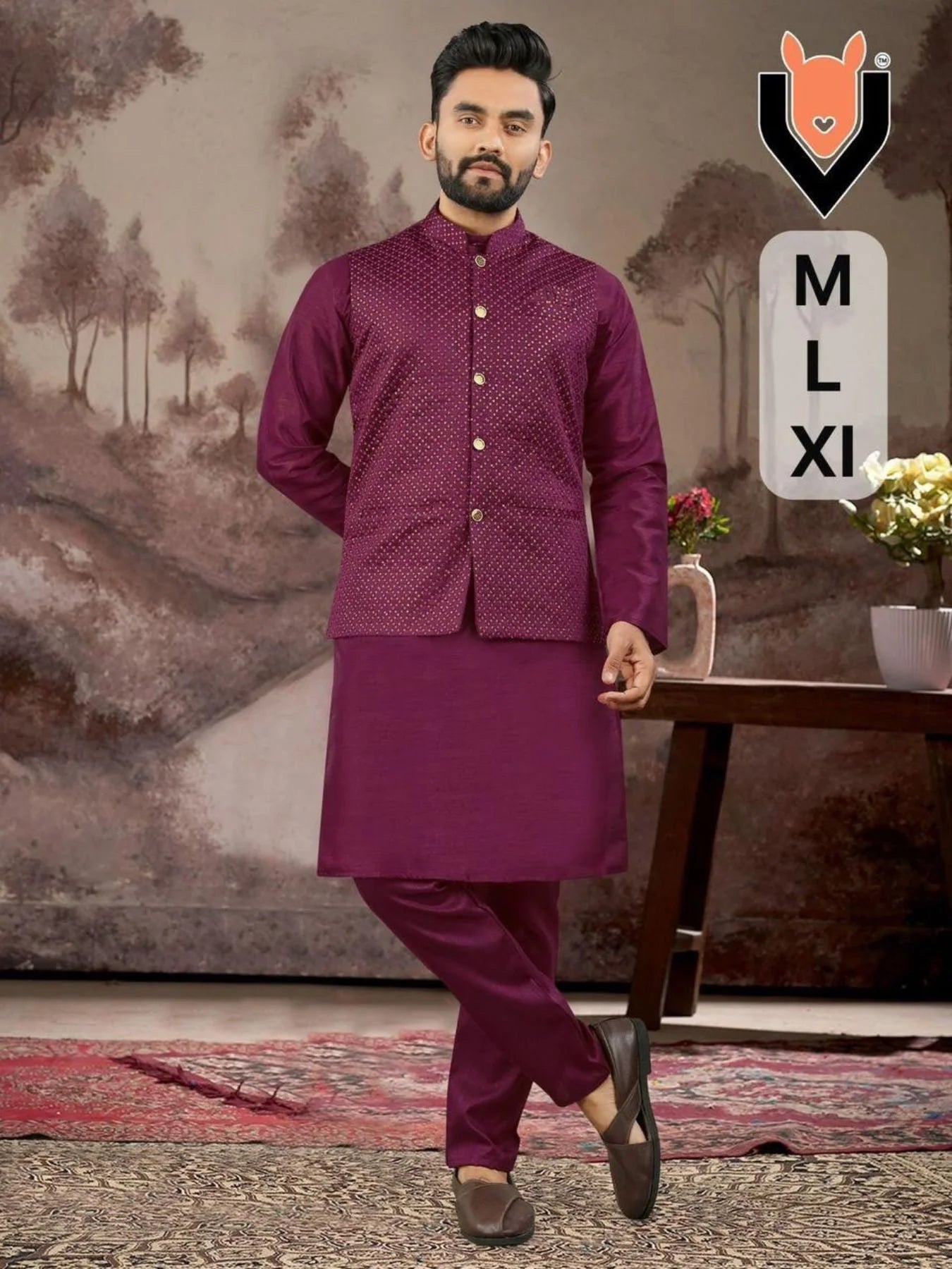 Mens Ethnic Wear Koti Set Heavy Silk Kurta Pajama Set with Sequins Work Best Seller
