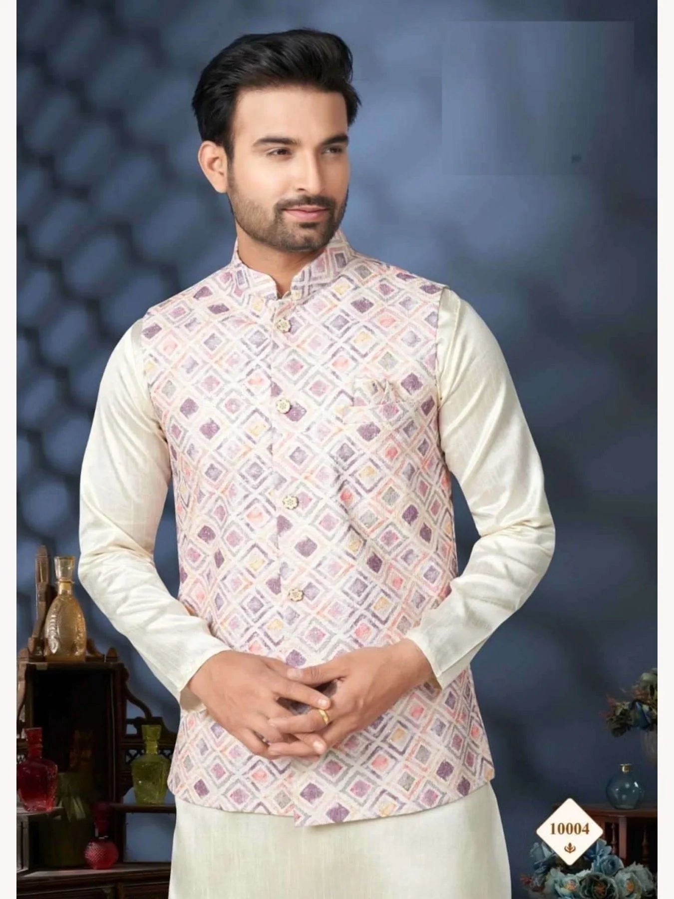Men s Wear Silk Mastani Kurta with Heavy Cotton Digital Print Koti