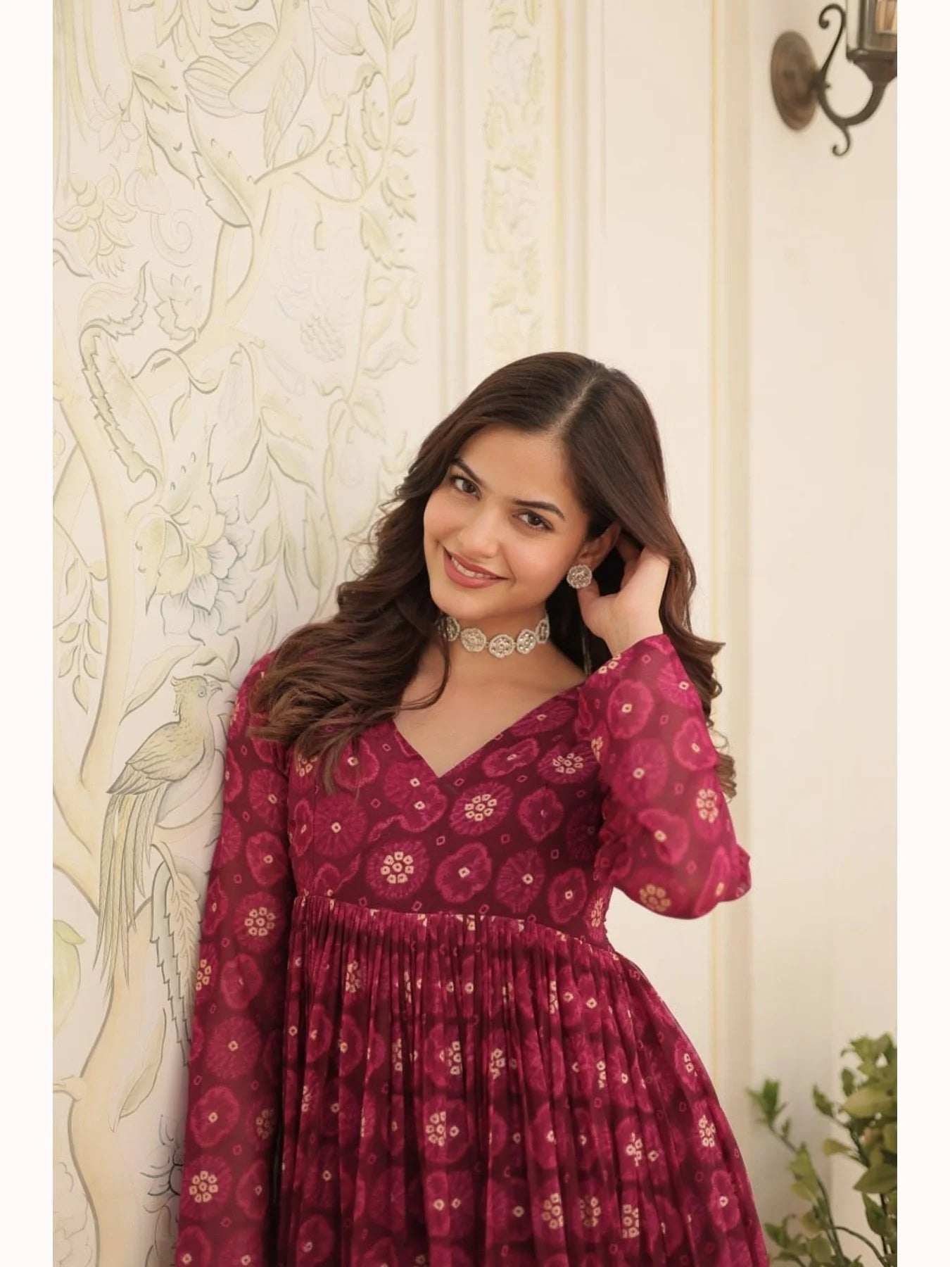 Designer Faux Georgette With foil Print Kurti Plazzo