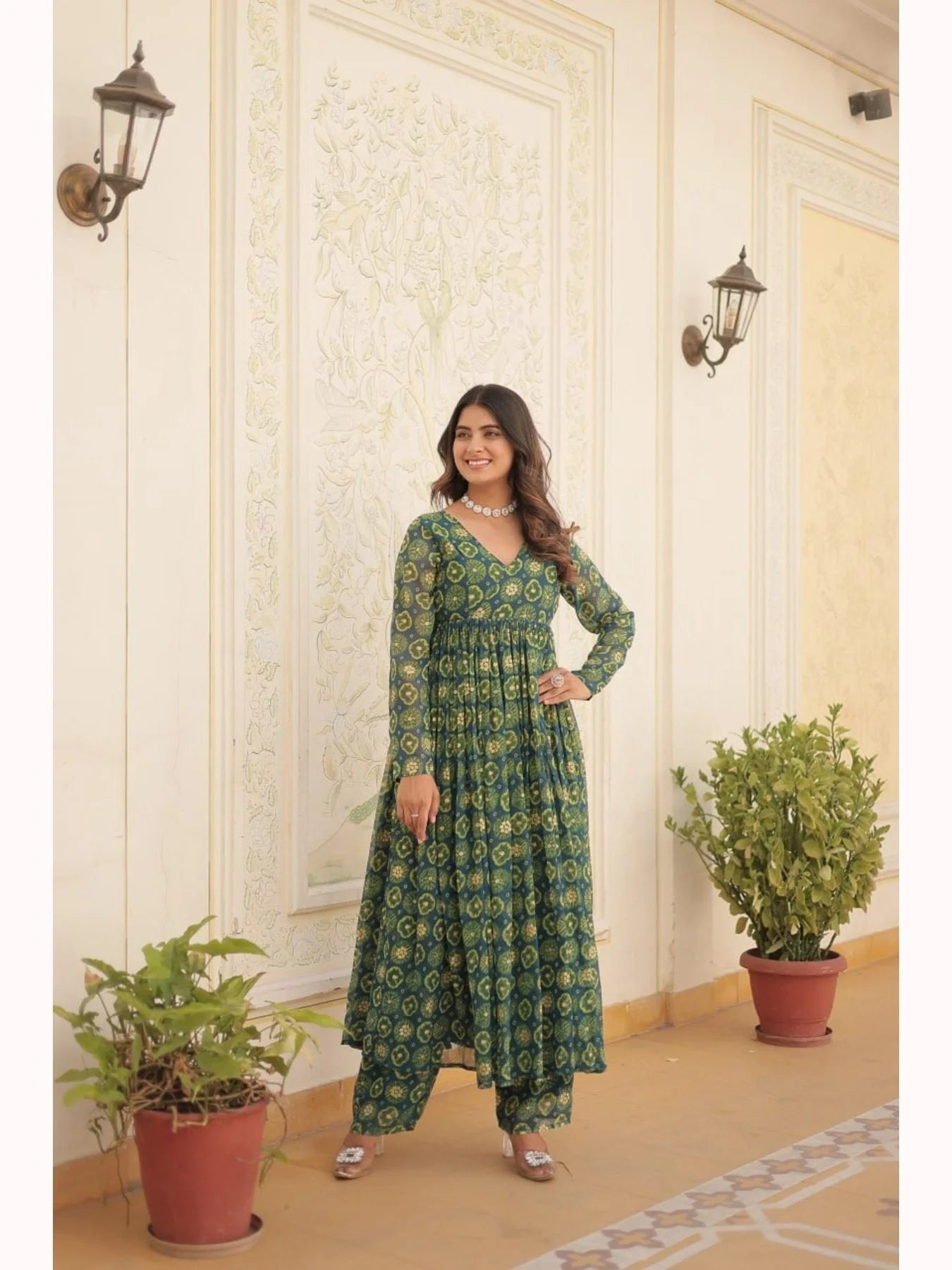 Designer Faux Georgette With foil Print Kurti Plazzo