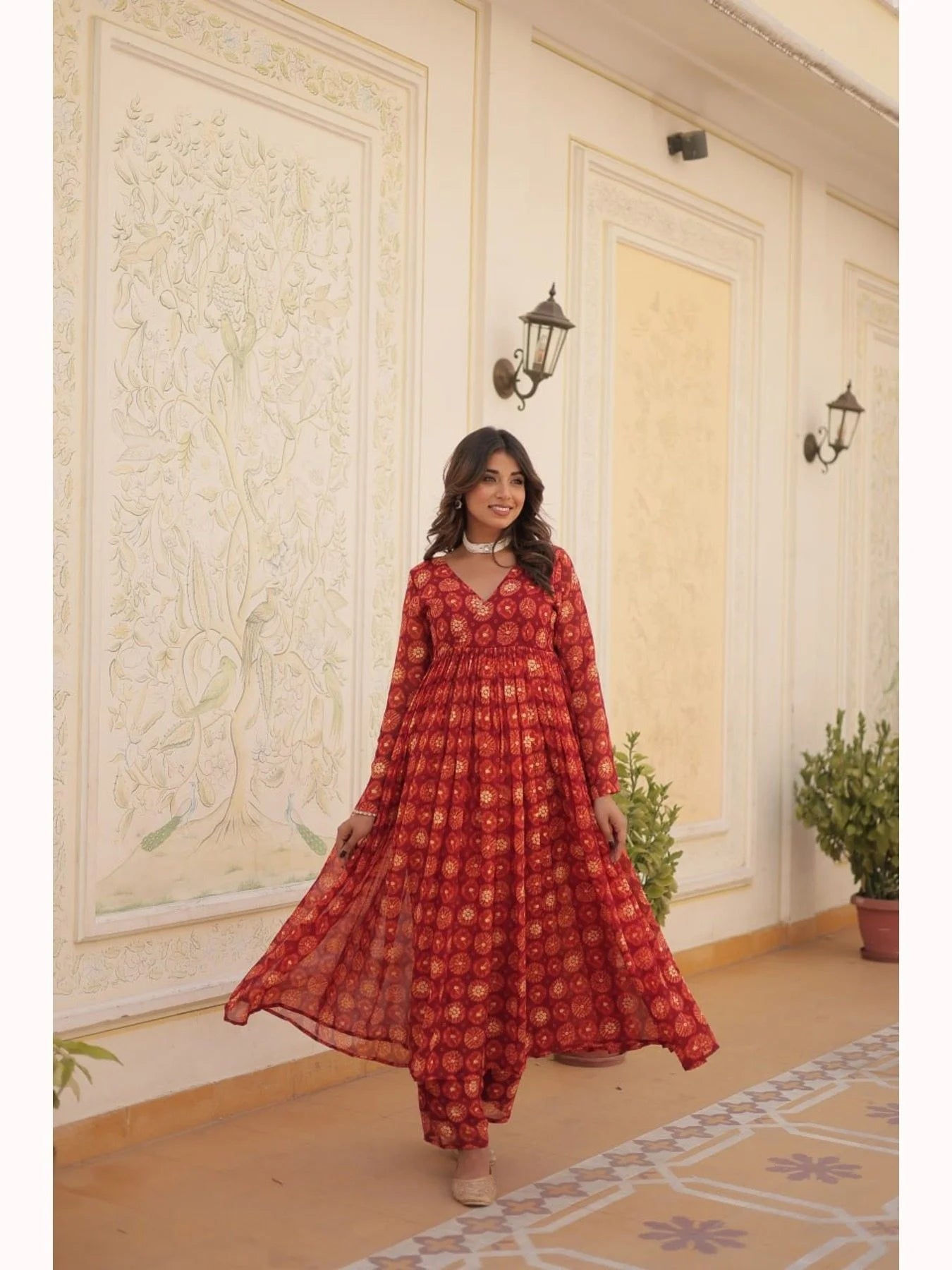 Designer Faux Georgette With foil Print Kurti Plazzo