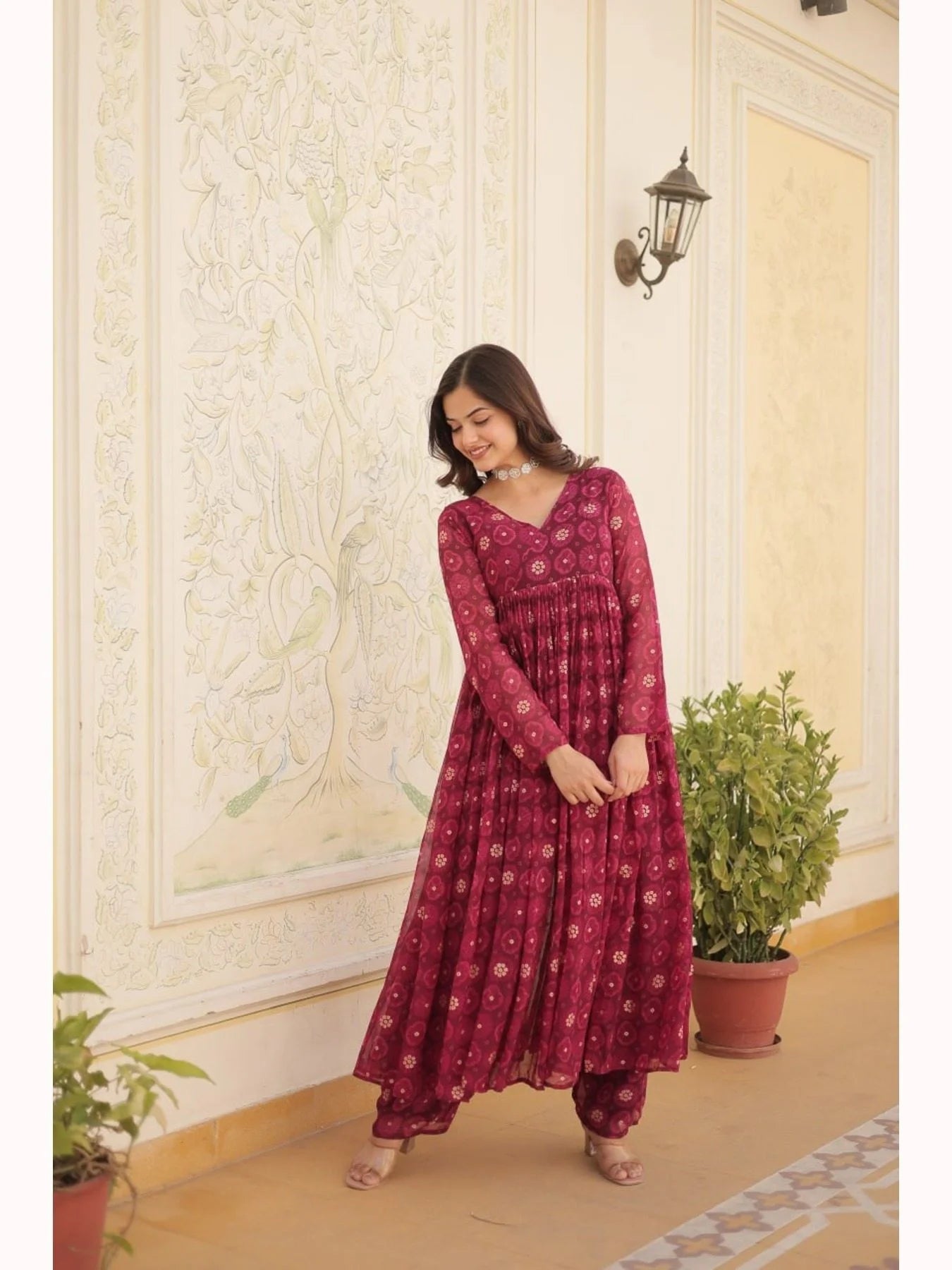 Designer Faux Georgette With foil Print Kurti Plazzo